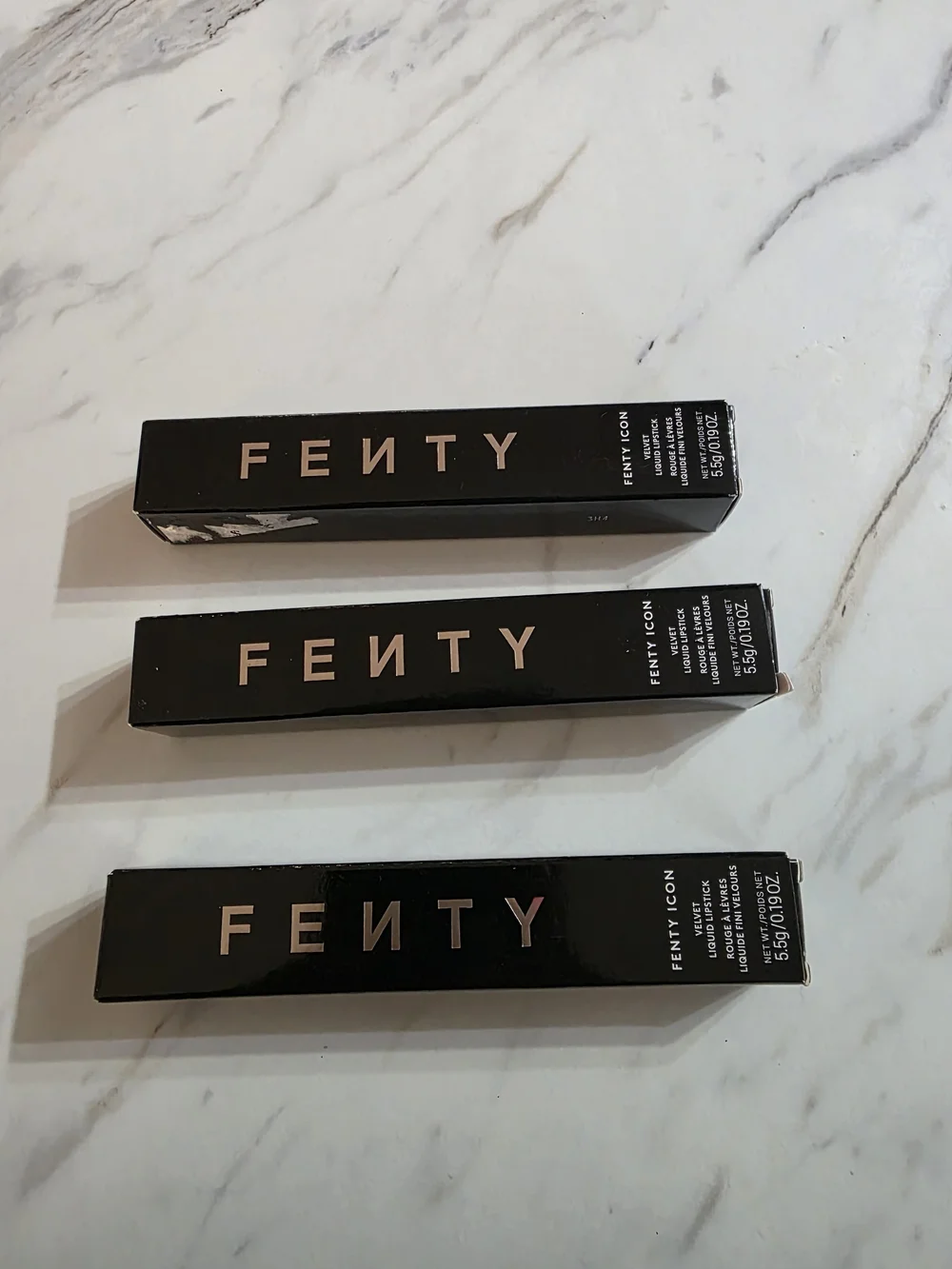 Fenty Beauty Velvet Liquid Lipstick in Black Box with Rose Gold Logo